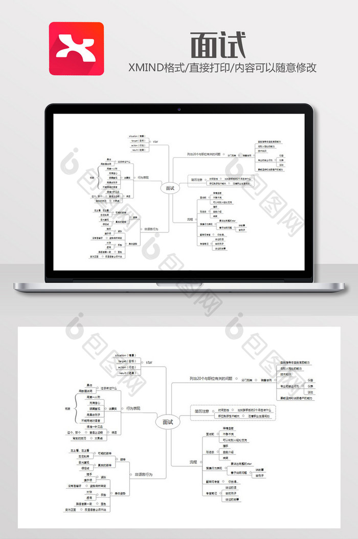 面试方法及步骤思维导图xmind模板