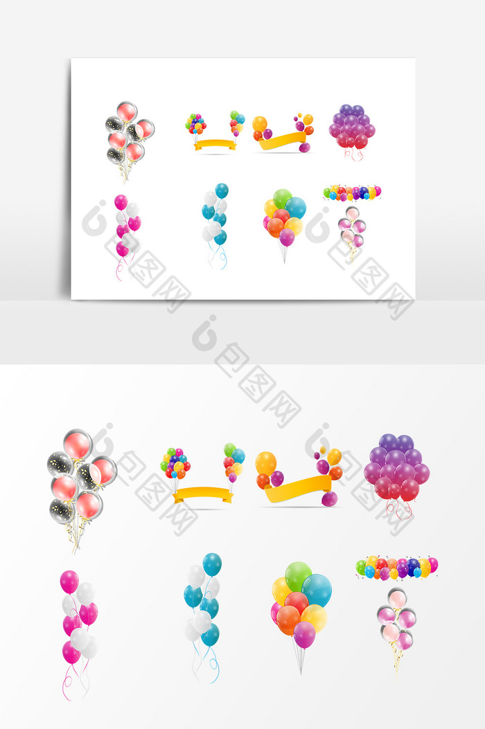 彩色漂浮气球丝带标签设计素材