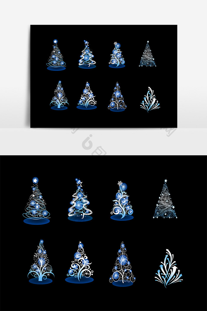 蓝色圣诞树光效设计元素