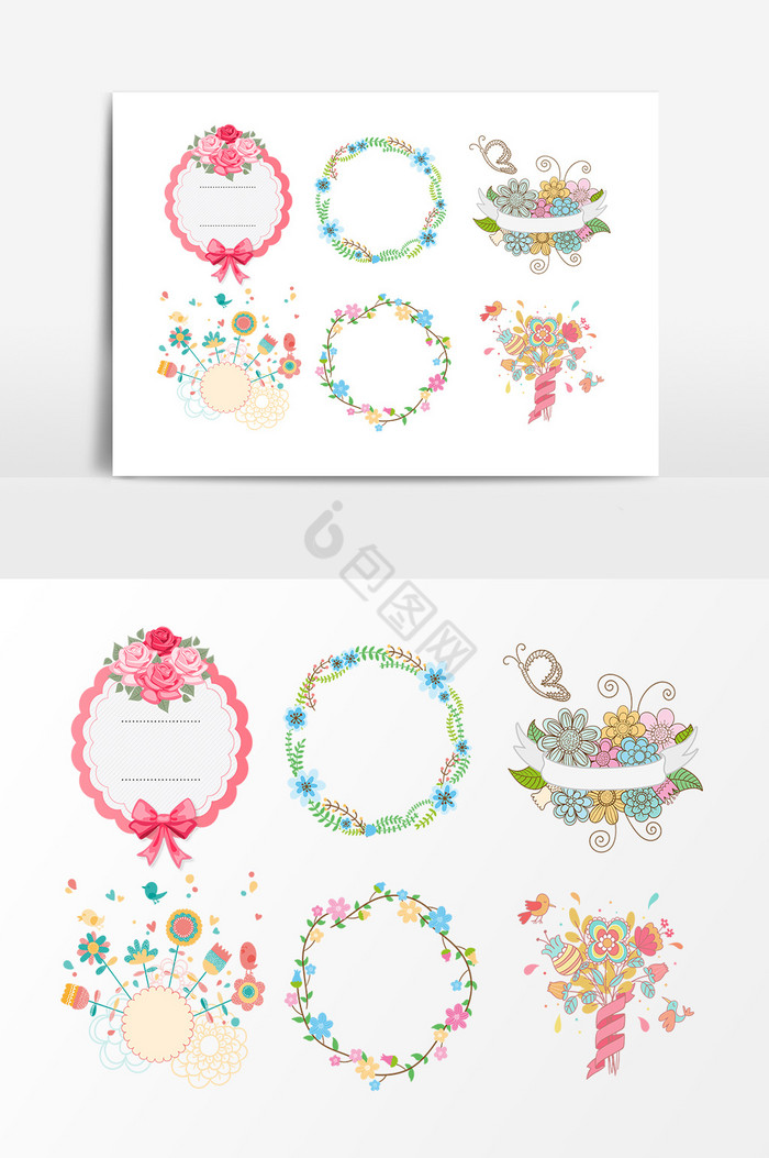 彩色植物花卉花环装饰图片