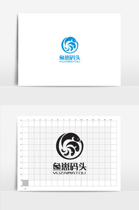 蓝色大气鱼崽码头vi标志logo设计