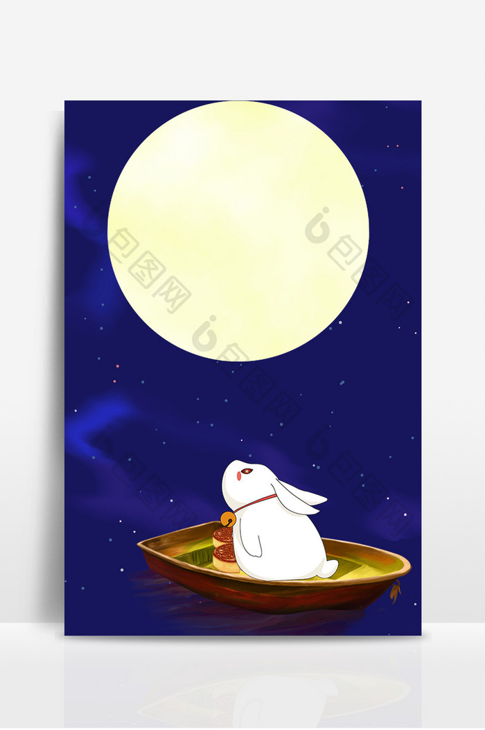 中秋节玉兔湖中望月背景