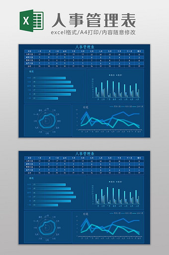 科技可视化自动人事管理Excel模板图片