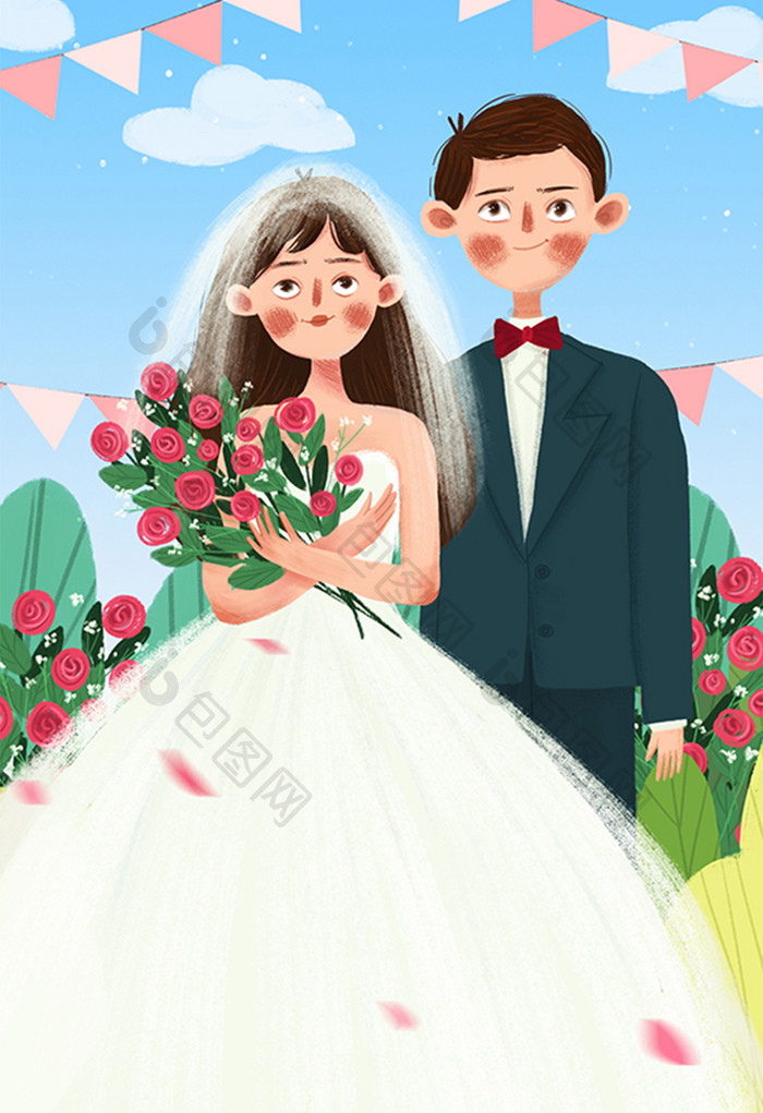 小清新浪漫婚礼结婚手绘插画