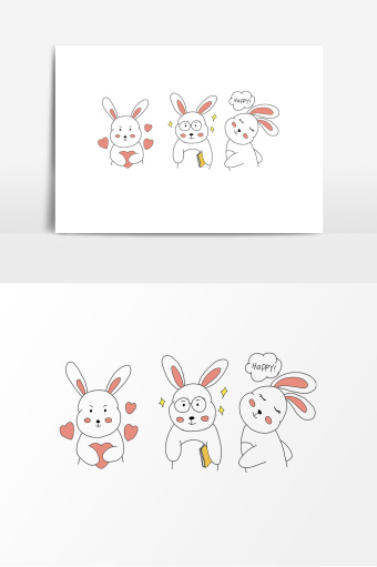 清新手账风线描兔子卡通免抠图片下载