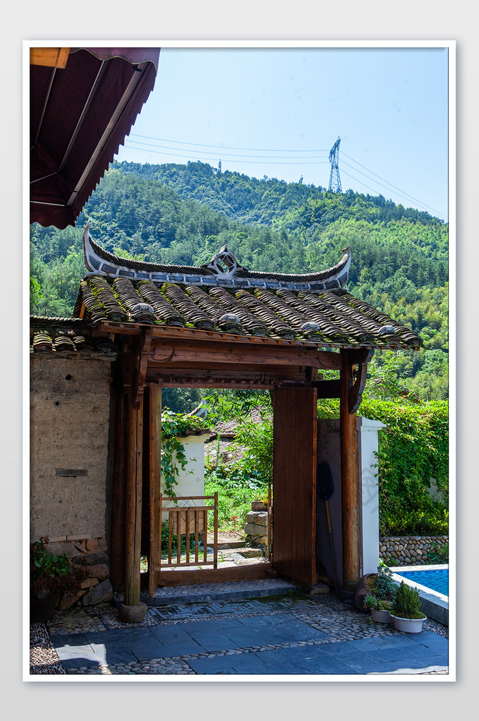 乡村休闲旅游民宿中式复古院子摄影图