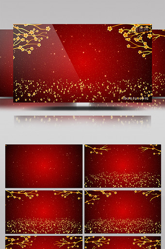 金色花瓣粒子元素动画红色背景素材视频图片