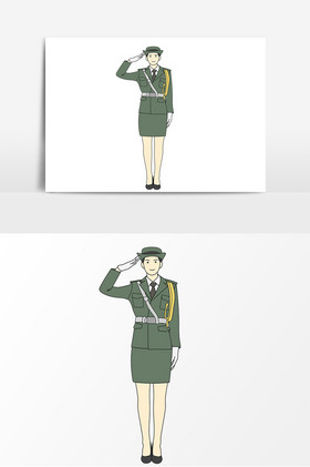 手绘飒爽英姿敬礼女军人图片