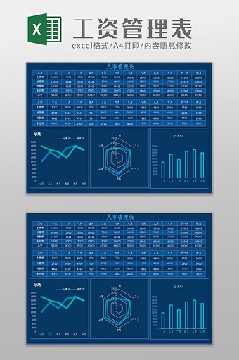 科技可视化工资管理表Excel模板图片