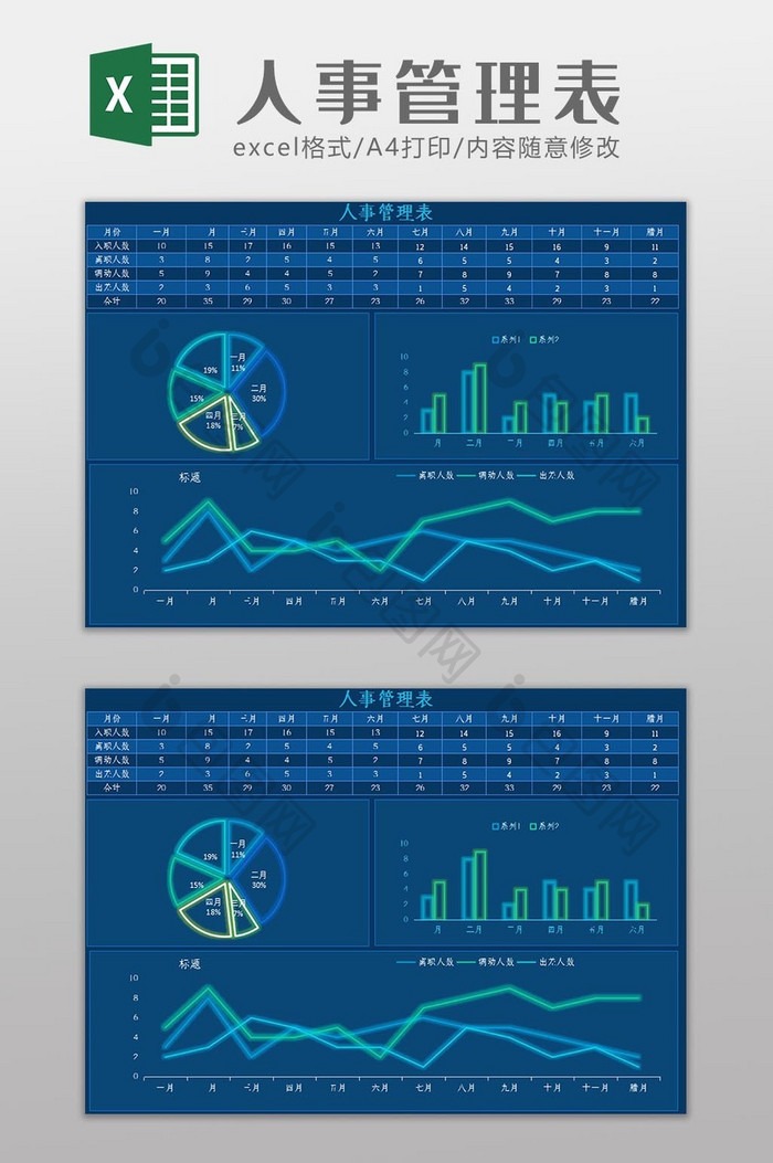 人事管理表科技可视化Excel模板