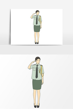 手绘敬礼的女军人元素图片
