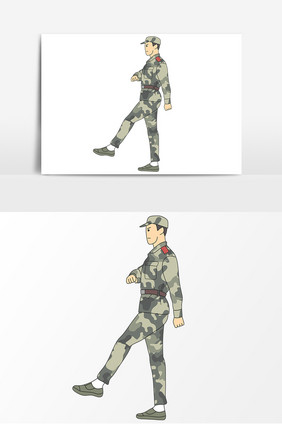 手绘走正步的军人卡通