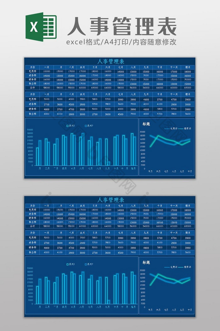 科技大数据可视化人事管理表Excel模板图片图片