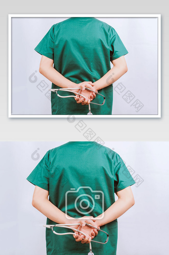 医生背身手拿听诊器