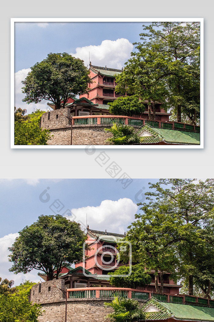 广州地标镇海楼红砂岩条石砌造建筑摄影图