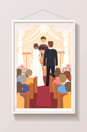 婚礼结婚婚纱西方教堂海报app闪屏插画图片