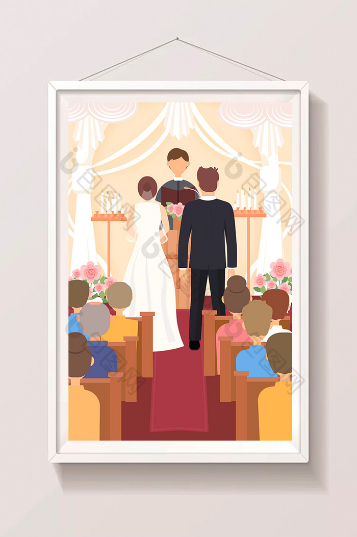 婚礼结婚婚纱西方教堂海报app闪屏插画