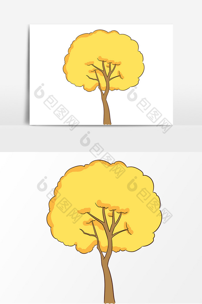 手绘立秋金色的树卡通
