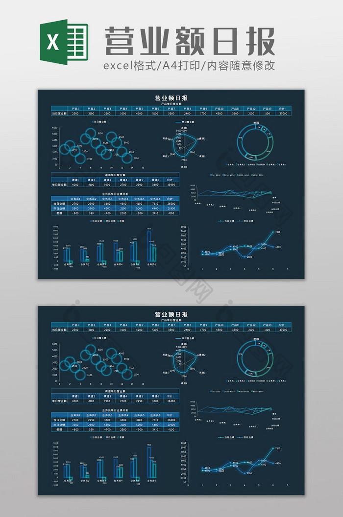 营业额日报科技风Excel模板