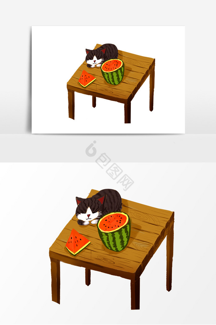 质感猫咪西瓜装饰图片