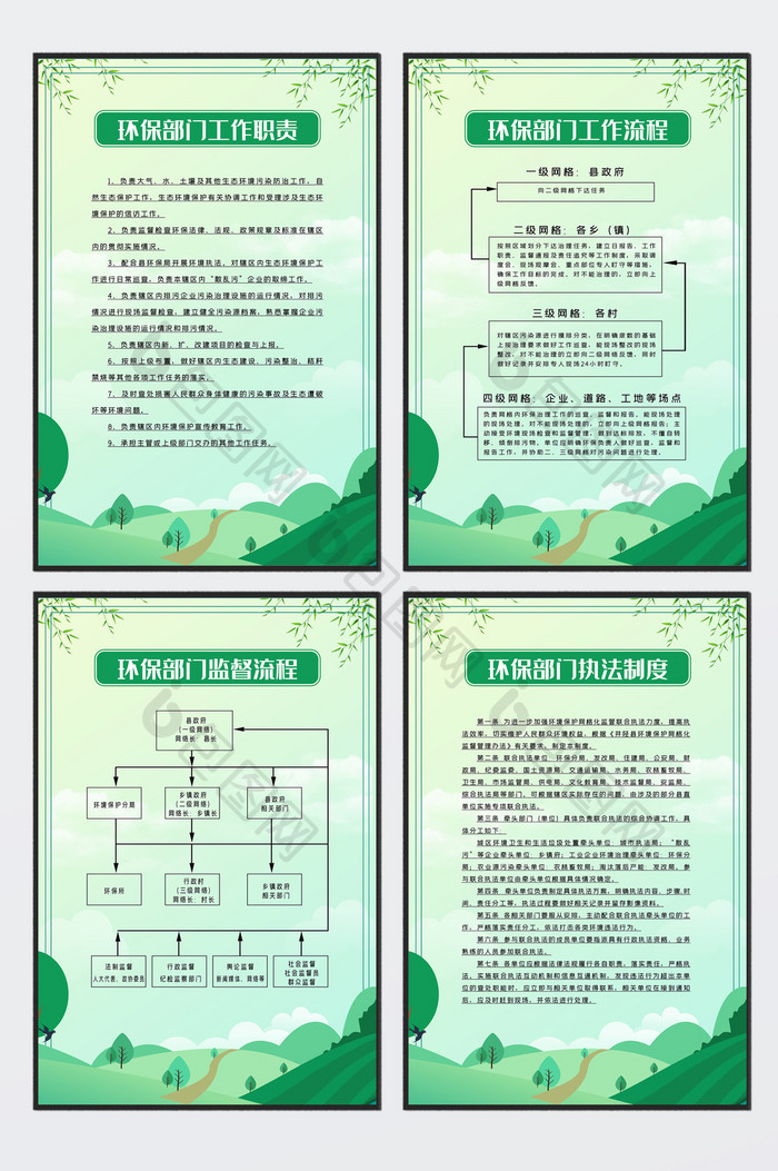 绿色剪纸风环保宣传制度四件套