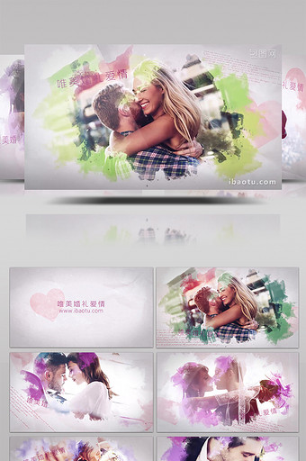 唯美中国风水墨婚礼爱情相册展示AE模板图片