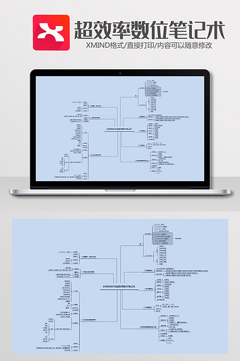蓝色简约超效率数位笔记术xmind模板图片