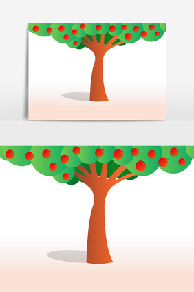 扁平层次渐变长满果实的苹果树元素