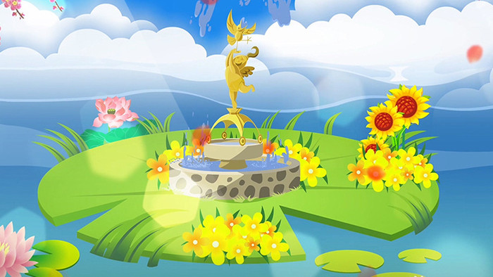 卡通喷泉花朵背景