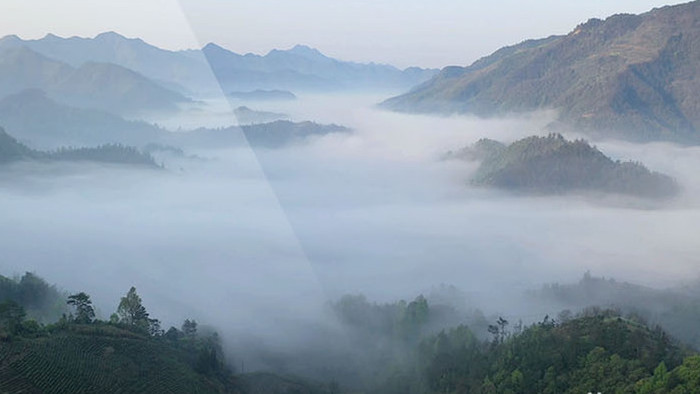 航拍皖南云海梯田群山环绕层峦叠嶂