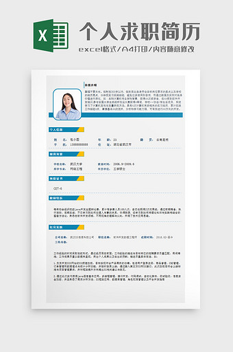 简约排版个人求职简历Excel模板图片