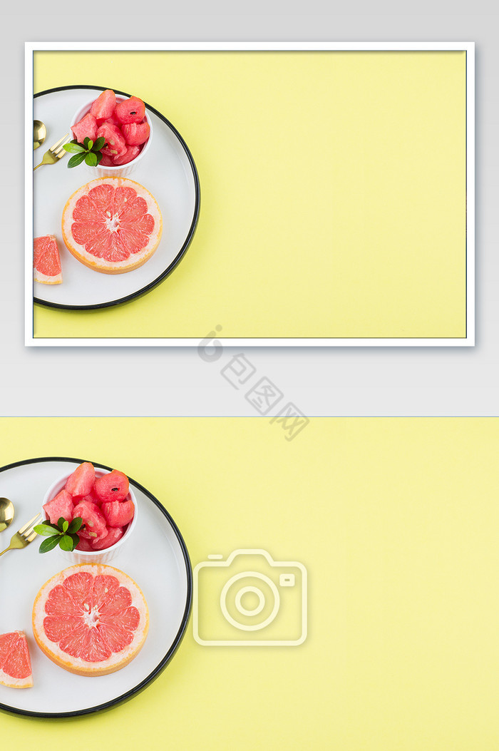 小清新风格西瓜西柚组合水果摄影背景图片
