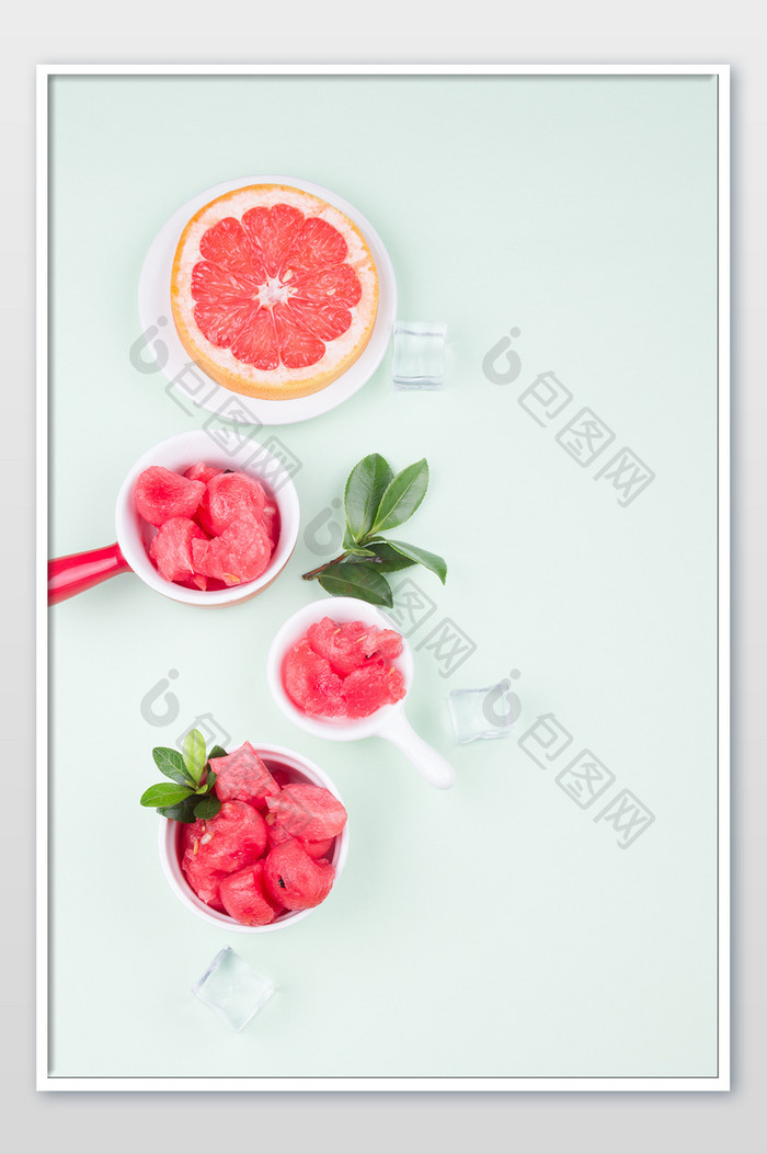 夏季新鲜美味水果西瓜清新背景俯拍摄影图片