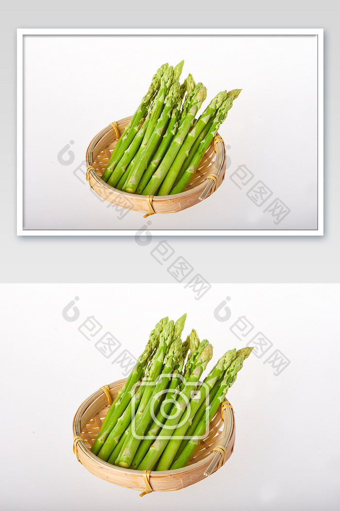 绿色芦笋蔬菜新鲜篮子白底美食摄影图片