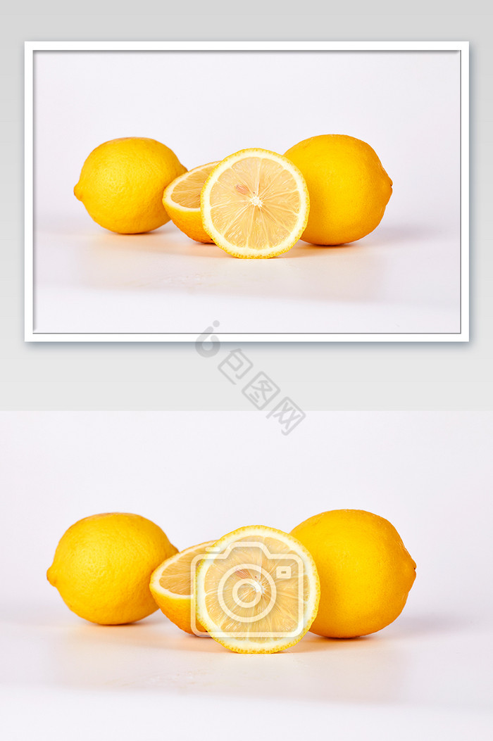 黄色柠檬水果新鲜切开果肉白底摄影图片