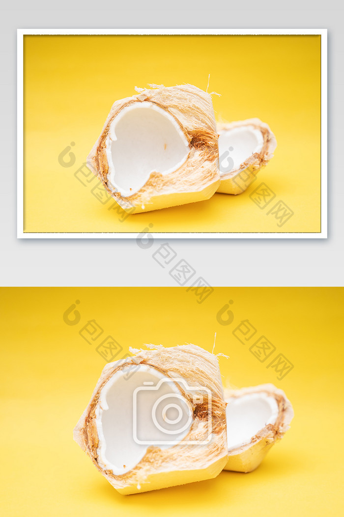 时尚椰果椰子椰肉摆拍营养黄背景摄影图