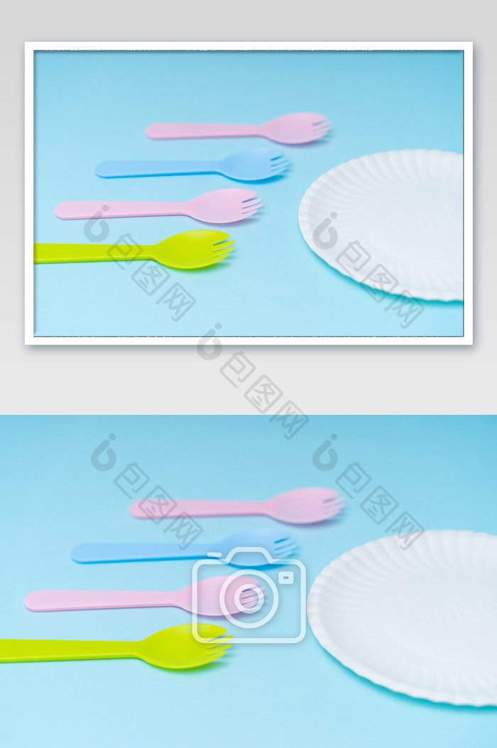 西式工具塑料汤勺可爱蛋糕粉色摆拍摄影图