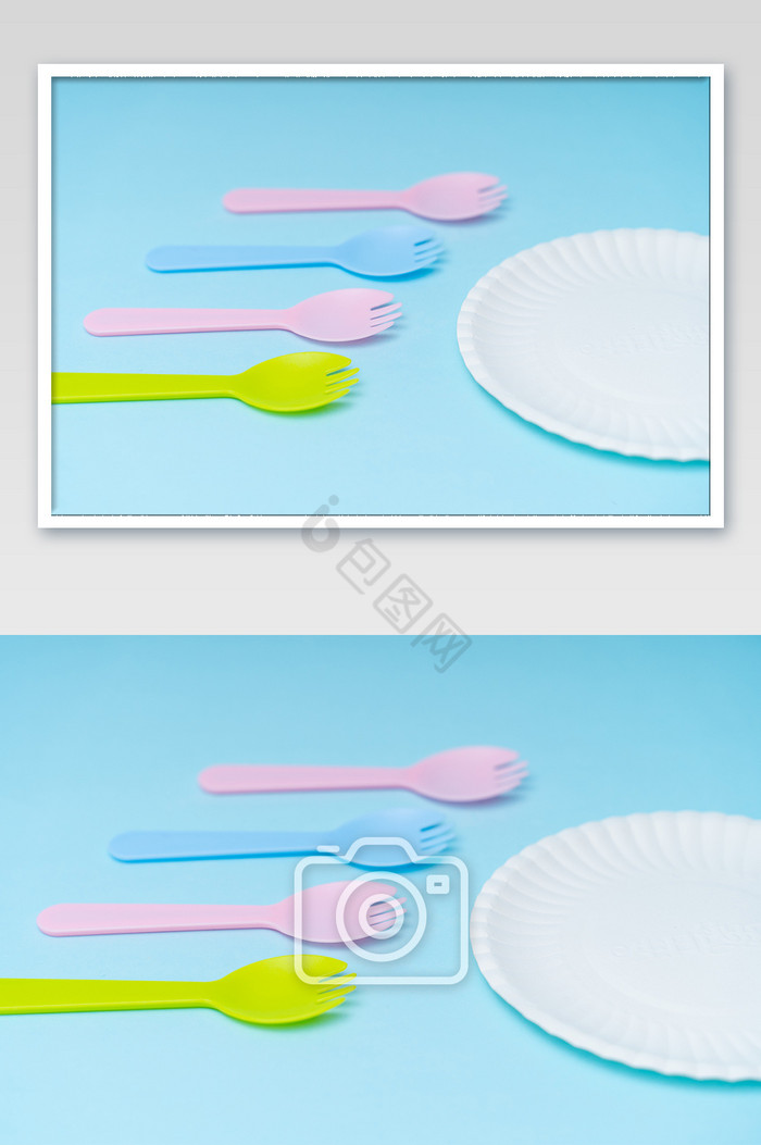 西式工具塑料汤勺可爱蛋糕粉色摆拍摄影图图片