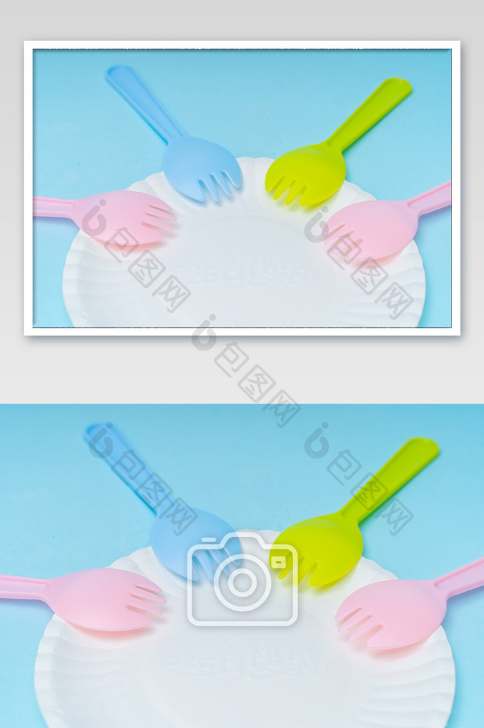 塑料汤勺可爱蛋糕粉色摆拍西式工具摄影图