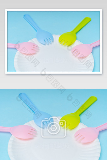塑料汤勺可爱蛋糕粉色摆拍西式工具摄影图图片