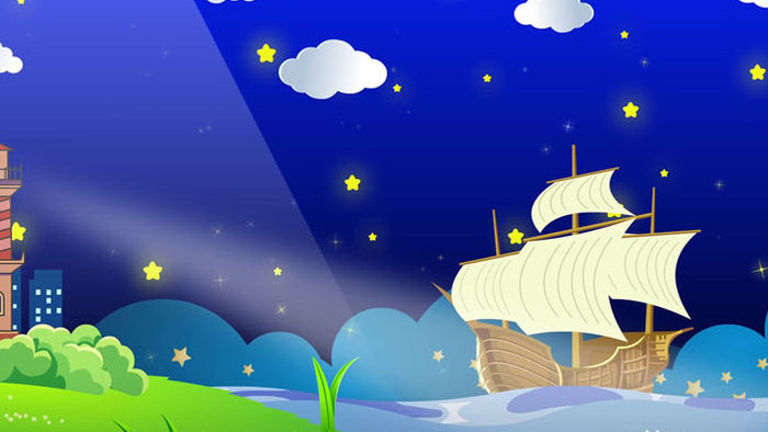 卡通海边灯塔帆船背景