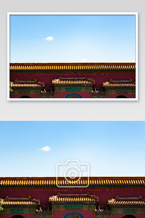 夏季故宫古建筑城墙蓝天白云摄影图