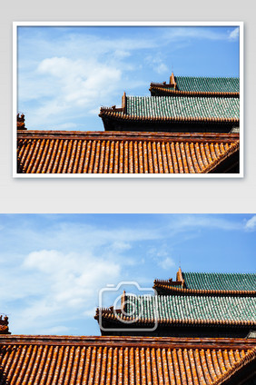 夏季蓝天白云故宫古建筑摄影图