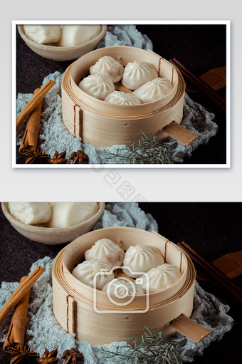 中式早餐美食小笼包摄影图片