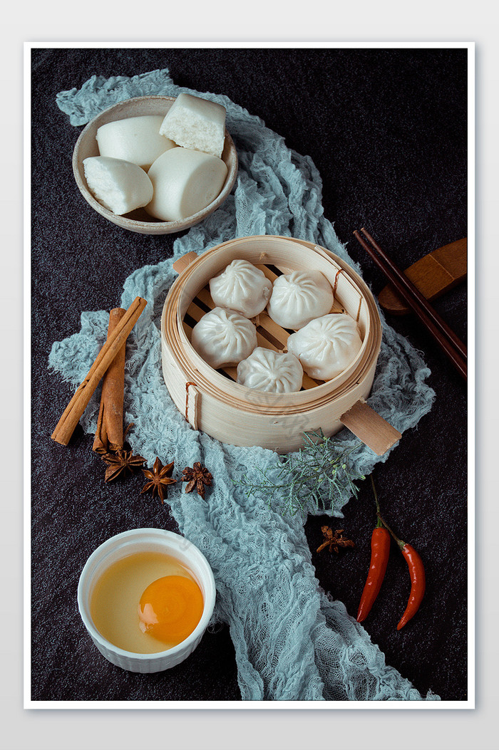 中式面点小笼包子俯拍片