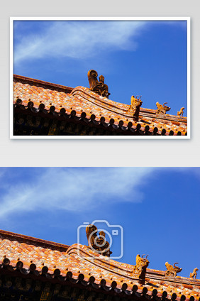 夏季故宫蓝天白云黄瓦青砖高清摄影图