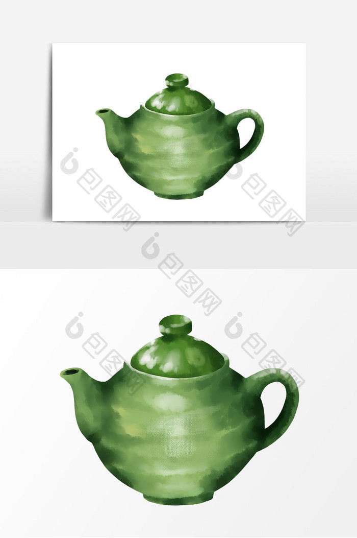 手绘生活绿色茶壶元素