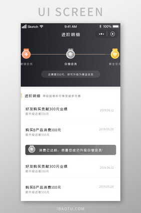 时尚电商金融会员升级明细UI移动界面