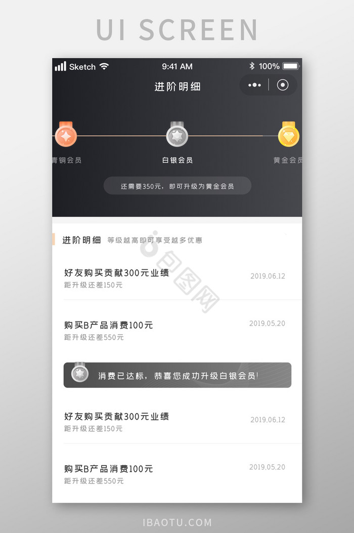 时尚电商金融会员升级明细UI移动界面图片