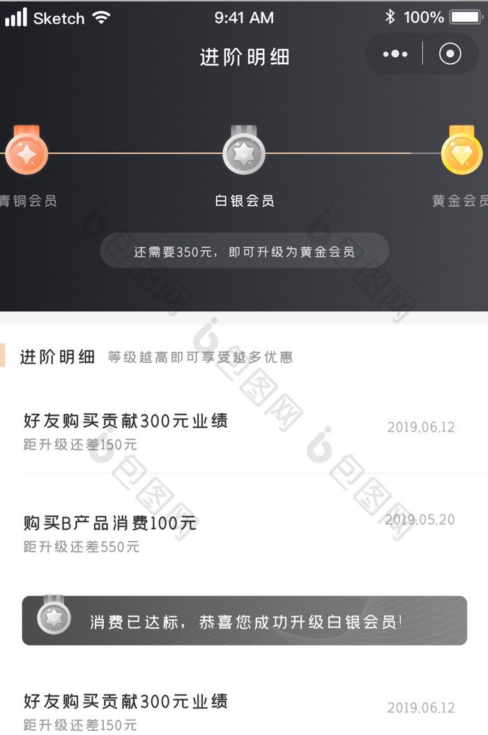 时尚电商金融会员升级明细UI移动界面